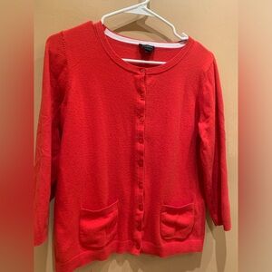 Talbots Red Button up Size Small 3/4 Sleeve Cotton Sweater with Front Pockets